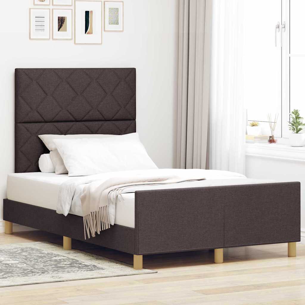 Cadre de lit avec tête de lit Marron foncé 120 x 190 cm tissu - XIOS