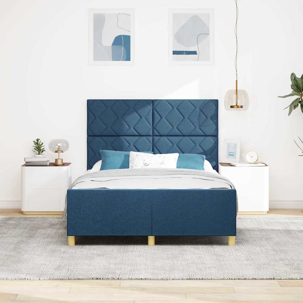 Cadre de lit avec tête de lit Bleu 140 x 190 cm tissu