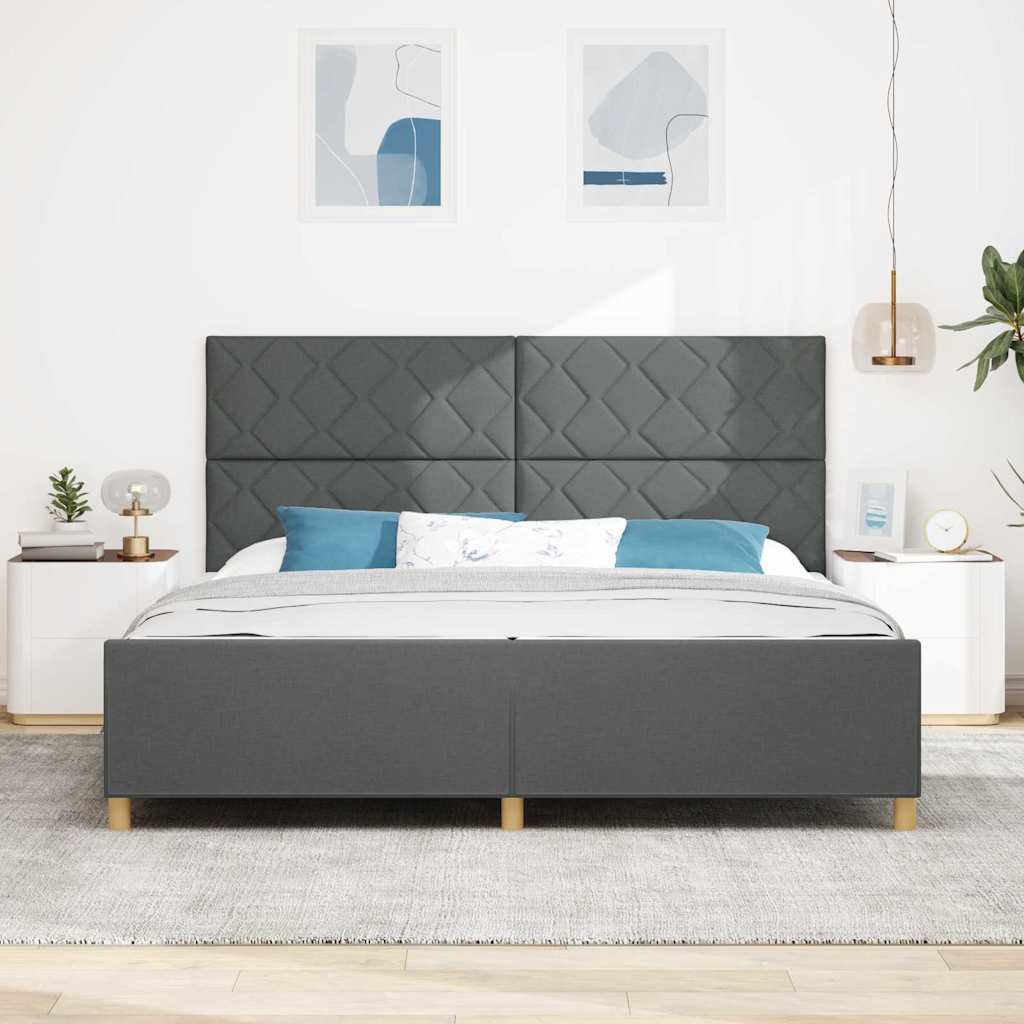Cadre de lit avec tête de lit Gris foncé 200 x 200 cm tissu
