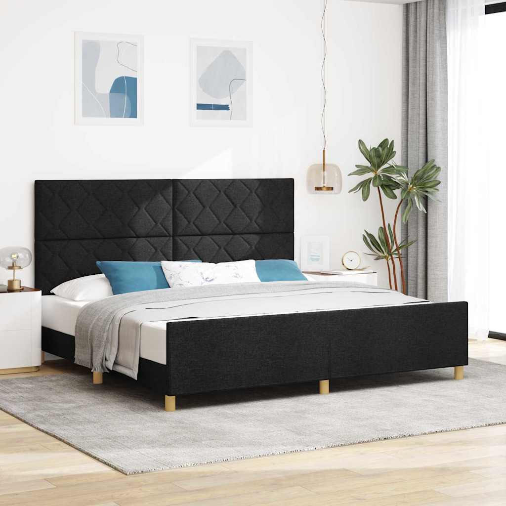 Cadre de lit avec tête de lit Noir 200 x 200 cm tissu - XIOS