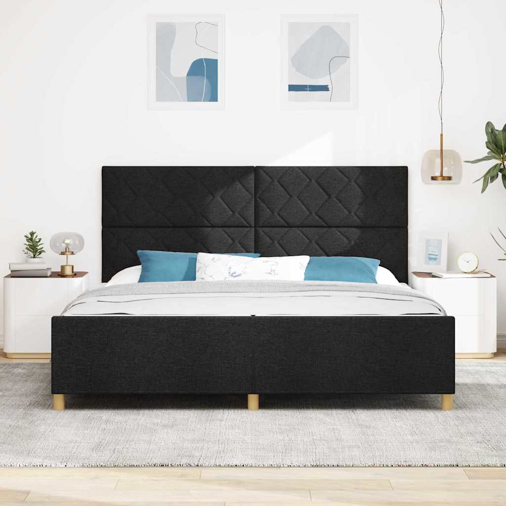 Cadre de lit avec tête de lit Noir 200 x 200 cm tissu - XIOS