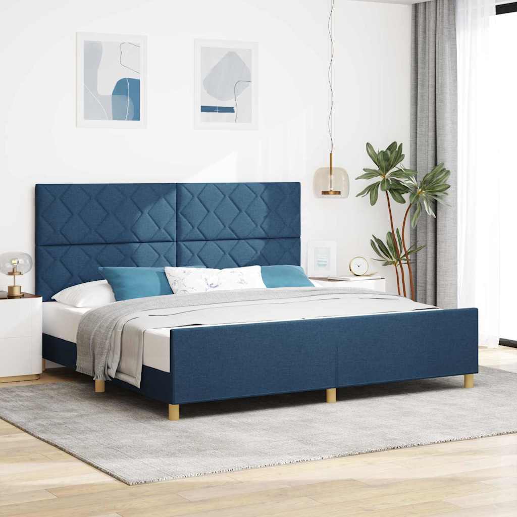 Cadre de lit avec tête de lit Bleu 200 x 200 cm tissu - XIOS
