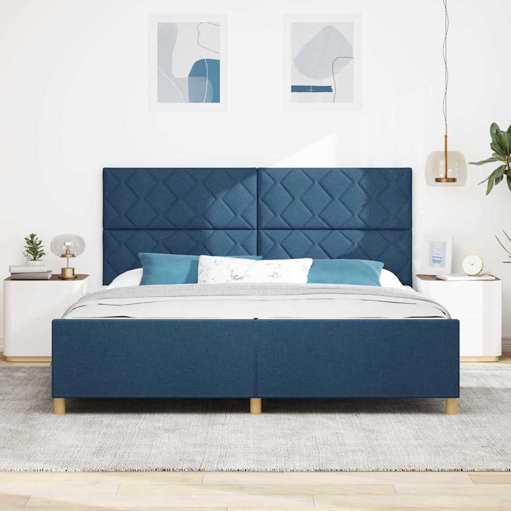 Cadre de lit avec tête de lit Bleu 200 x 200 cm tissu - XIOS