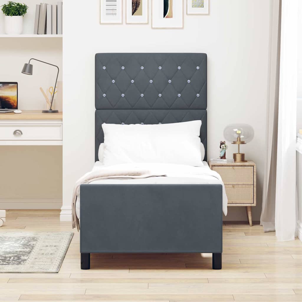 Cadre de lit avec tête de lit Gris foncé 80 x 200 cm Velours - XIOS