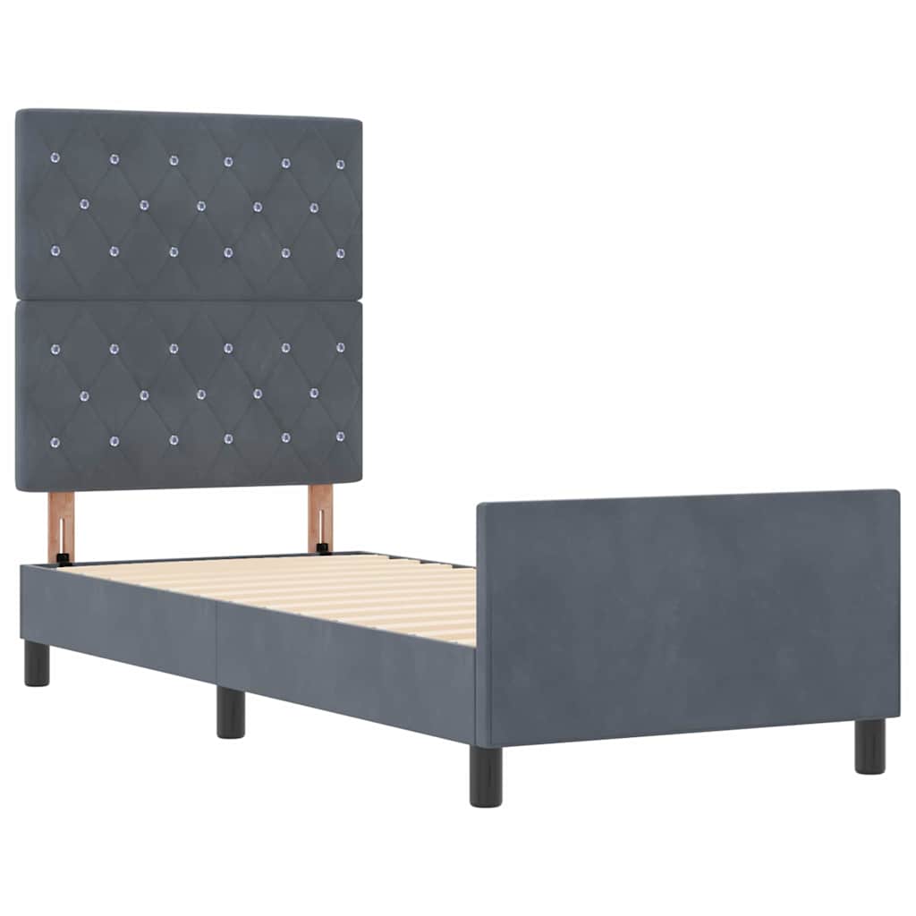 Cadre de lit avec tête de lit Gris foncé 80 x 200 cm Velours - XIOS