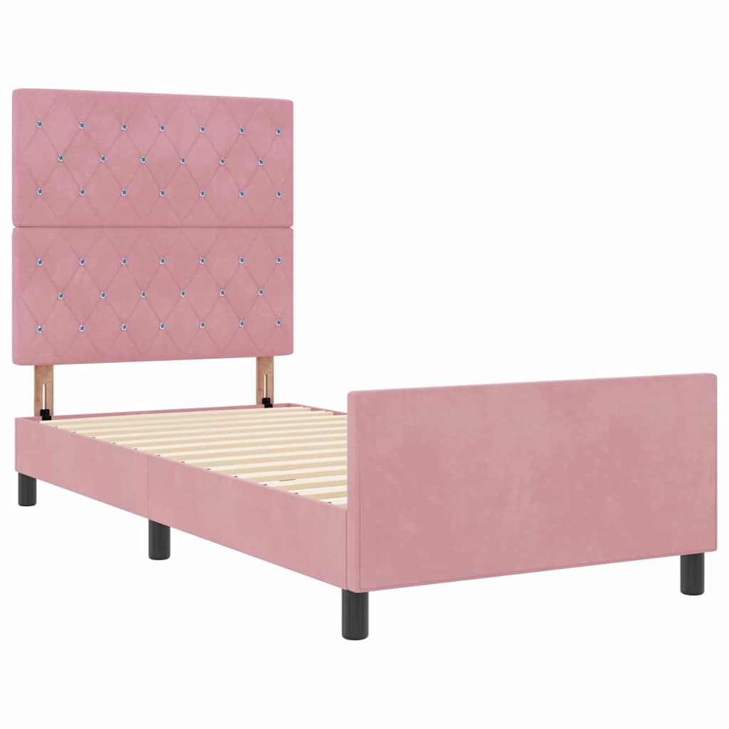 Lit à ressorts avec tête de lit Rose 100 x 200 cm Velours - XIOS