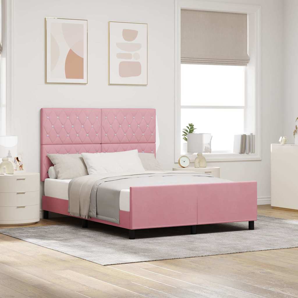 Lit à ressorts avec tête de lit Rose 140 x 190 cm Velours