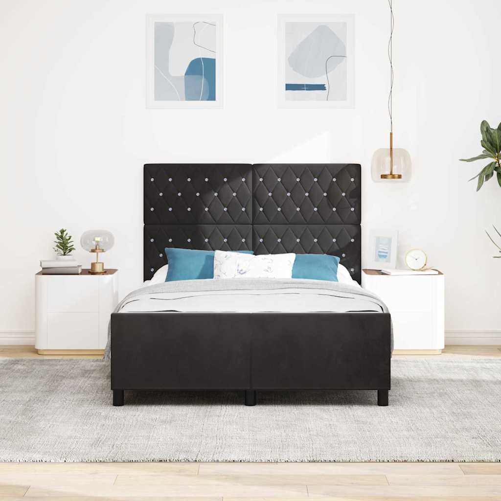 Lit à ressorts avec tête de lit Noir 140 x 200 cm Velours