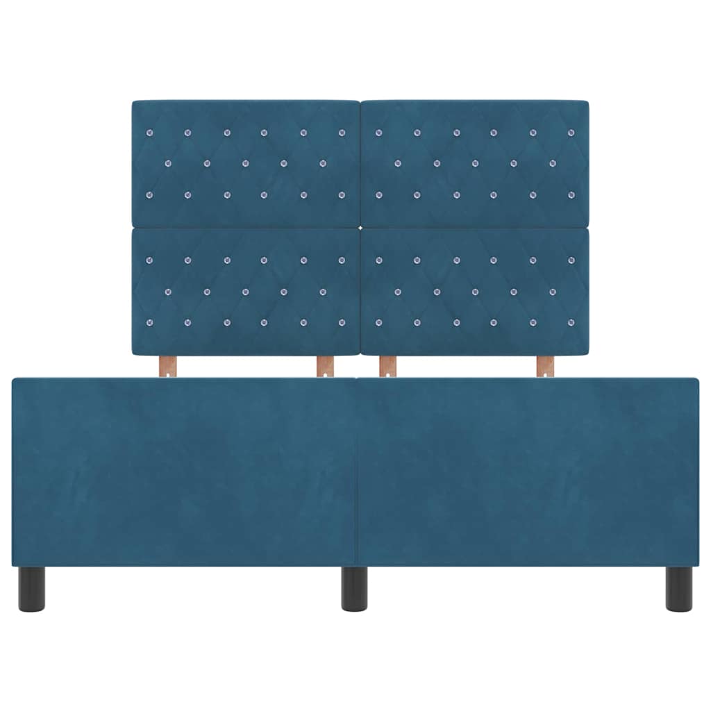 Lit à ressorts avec tête de lit Bleu foncé 140 x 200 cm Velours - XIOS