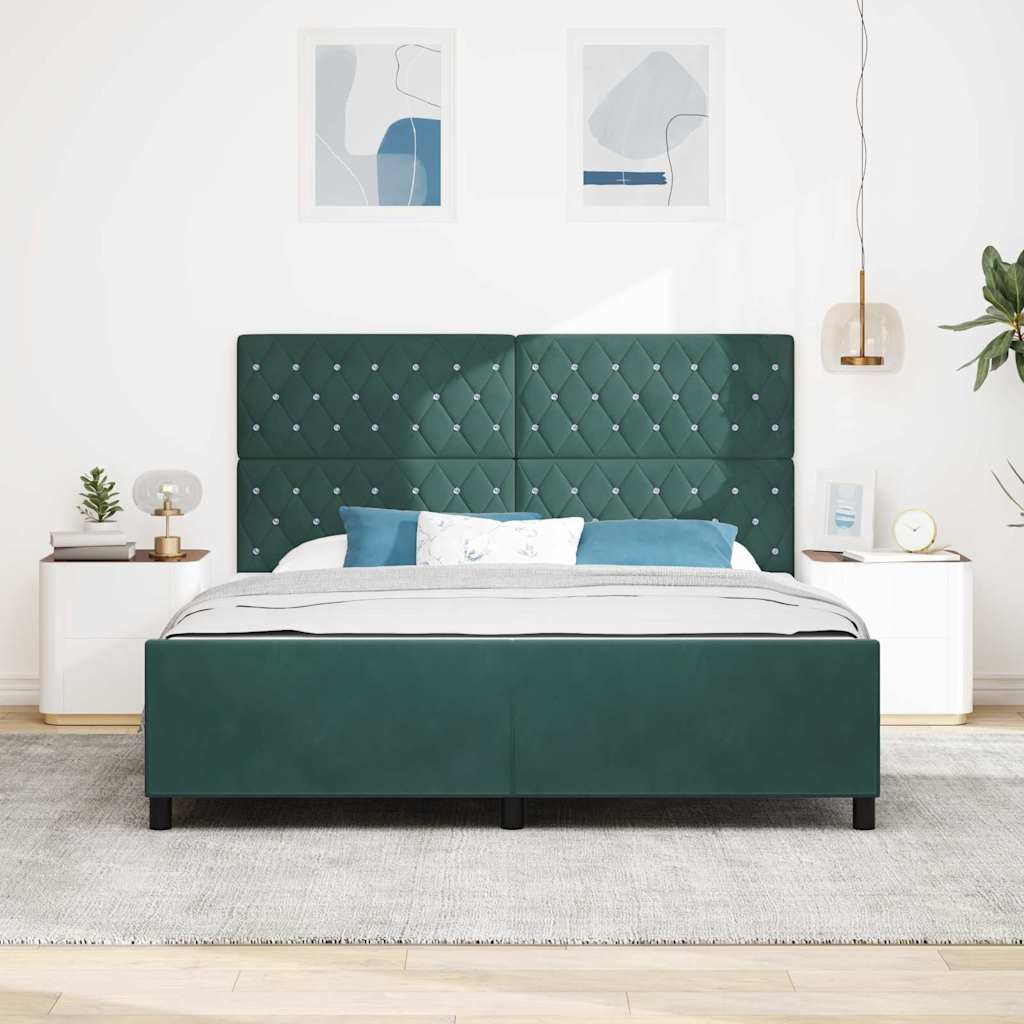 Lit à ressorts avec tête de lit Vert foncé 180 x 200 cm Velours