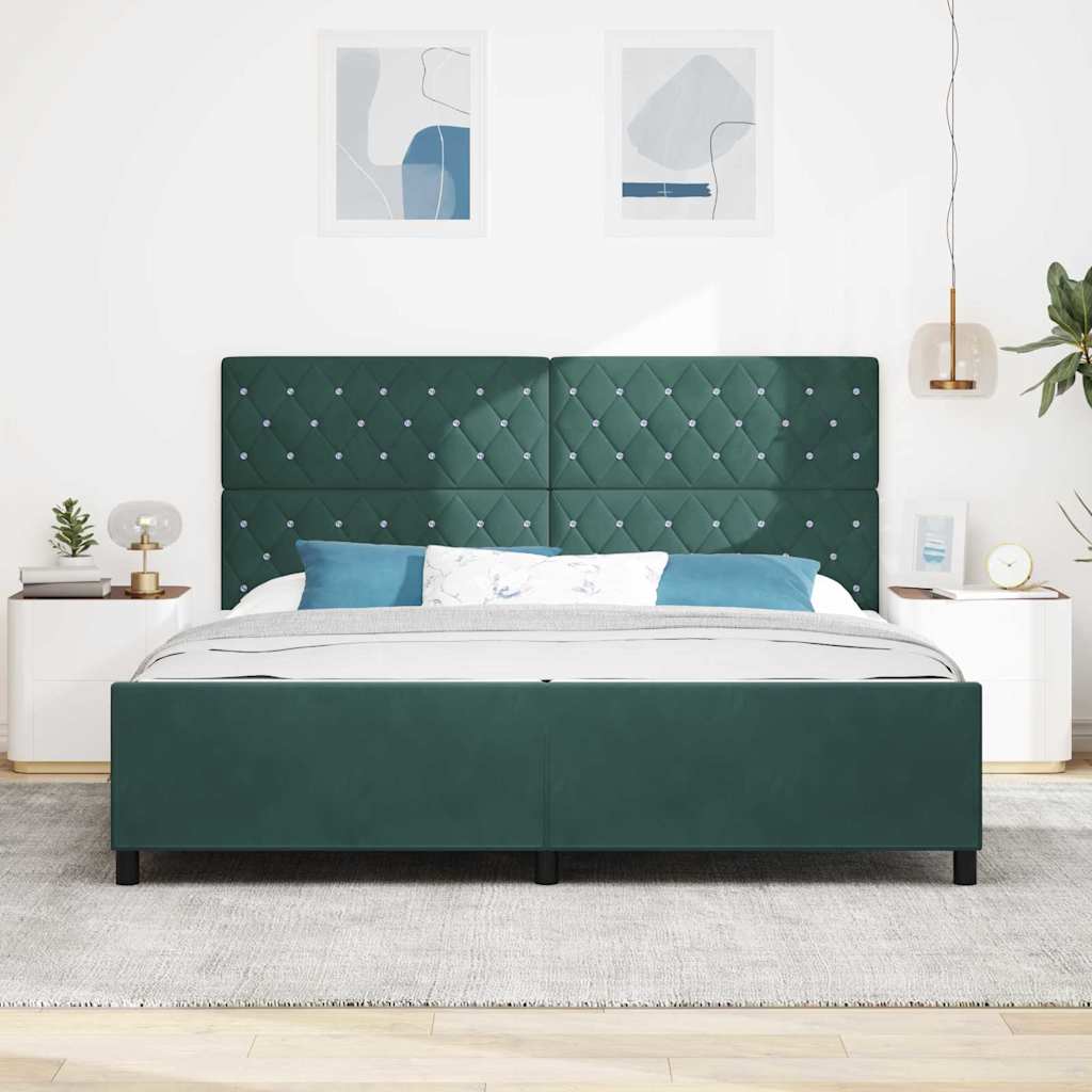 Lit à ressorts avec tête de lit Vert foncé 200 x 200 cm Velours - XIOS