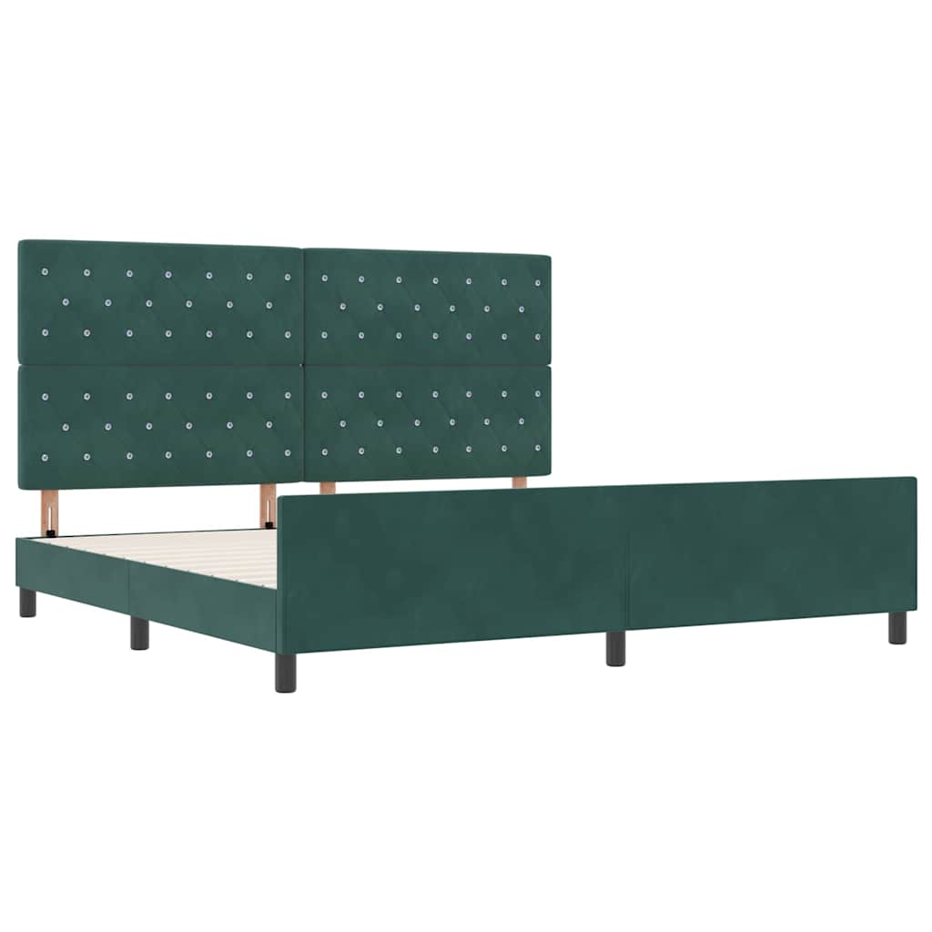 Lit à ressorts avec tête de lit Vert foncé 200 x 200 cm Velours - XIOS