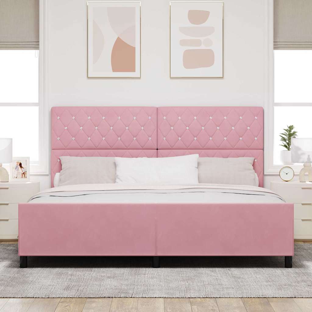 Lit à ressorts avec tête de lit Rose 200 x 200 cm Velours