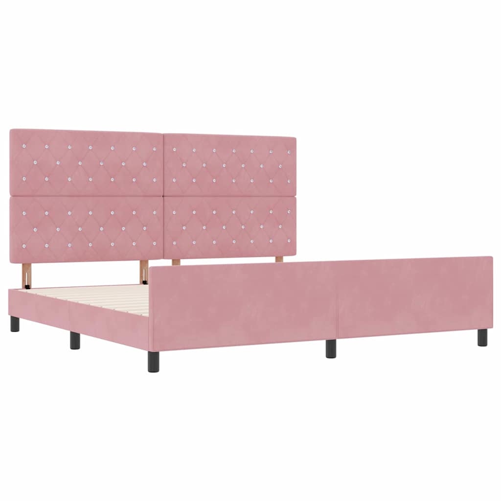 Lit à ressorts avec tête de lit Rose 200 x 200 cm Velours