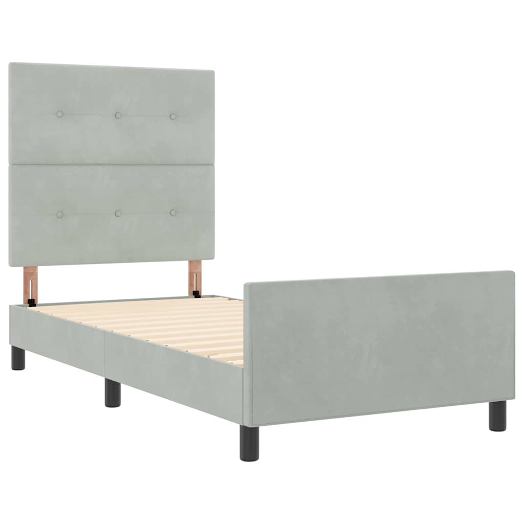Lit à ressorts avec tête de lit Gris clair 90 x 190 cm Velours - XIOS