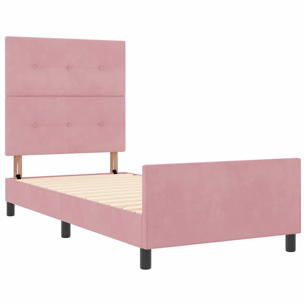 Lit à ressorts avec tête de lit Rose 90 x 190 cm Velours - XIOS