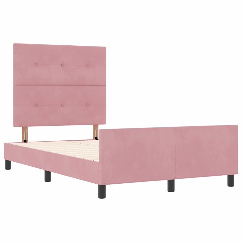 Lit à ressorts avec tête de lit Rose 120 x 190 cm Velours