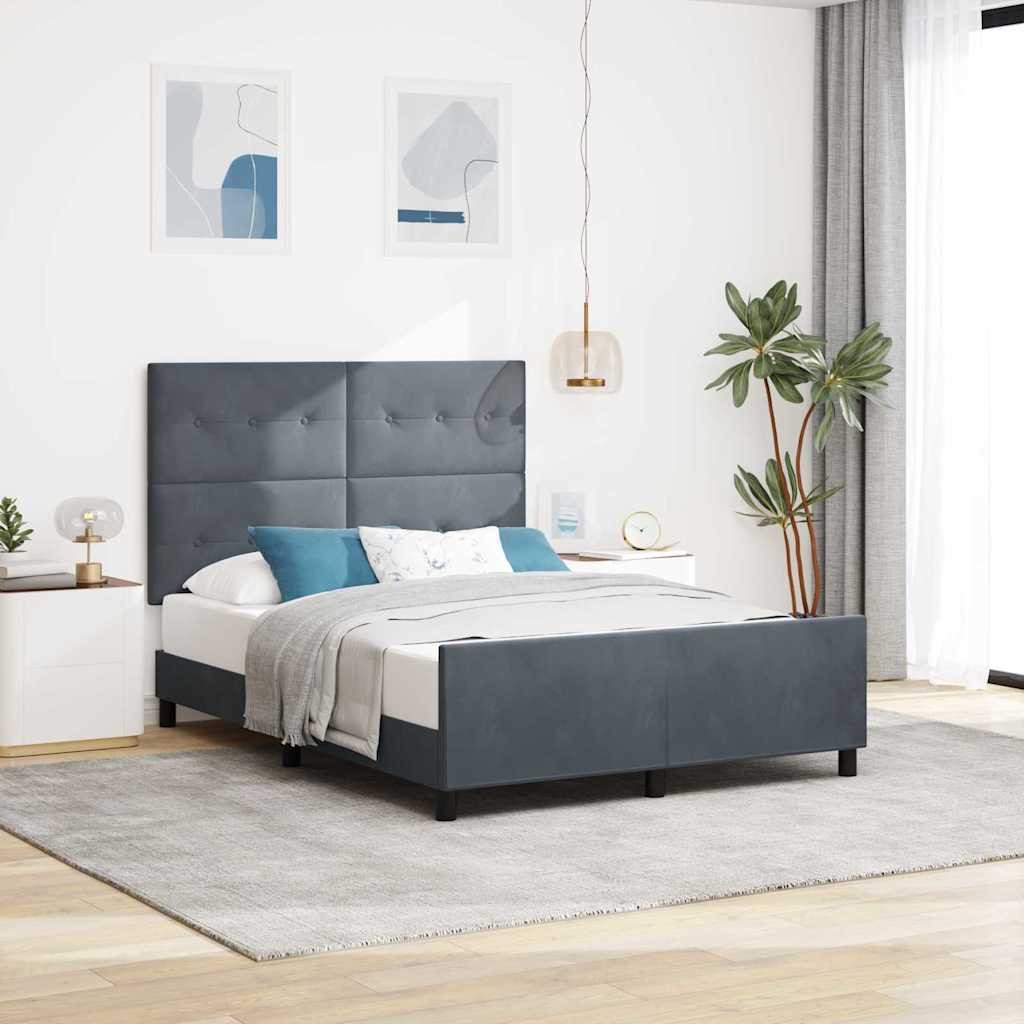 Lit à ressorts avec tête de lit Gris foncé 140 x 190 cm Velours