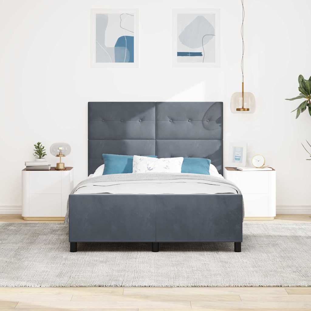 Lit à ressorts avec tête de lit Gris foncé 140 x 190 cm Velours