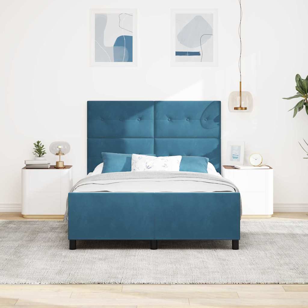 Lit à ressorts avec tête de lit Bleu foncé 140 x 200 cm Velours - XIOS