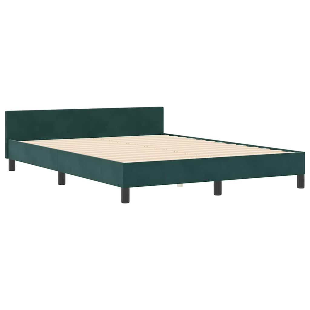 Lit à ressorts avec tête de lit Vert foncé 160 x 200 cm Velours