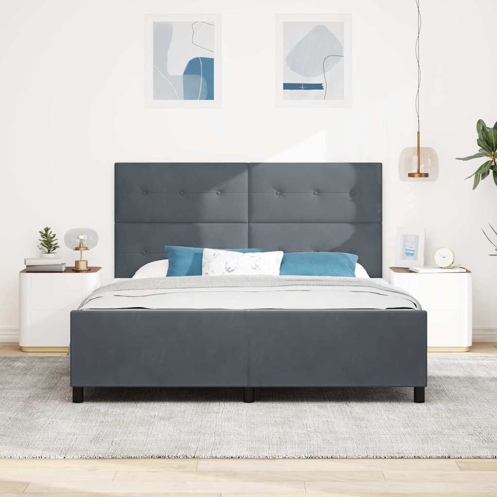 Lit à ressorts avec tête de lit Gris foncé 180 x 200 cm Velours - XIOS