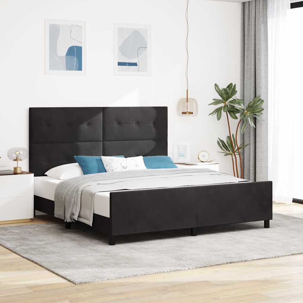 Lit à ressorts avec tête de lit Noir 180 x 200 cm Velours - XIOS