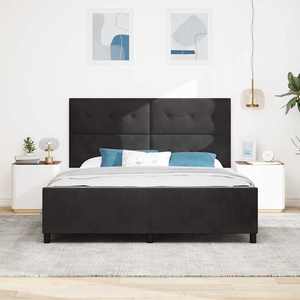 Lit à ressorts avec tête de lit Noir 180 x 200 cm Velours - XIOS
