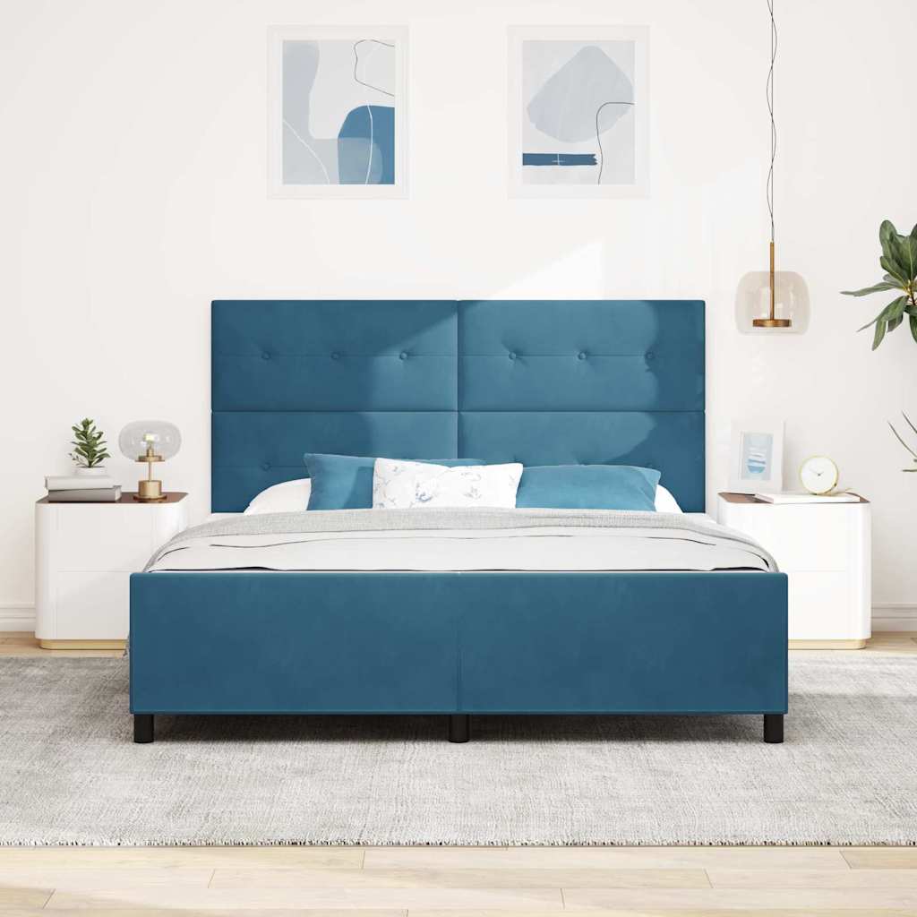 Lit à ressorts avec tête de lit Bleu foncé 180 x 200 cm Velours - XIOS