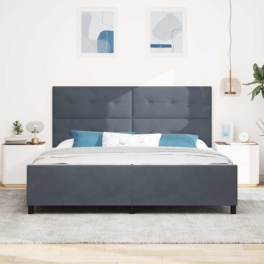 Lit à ressorts avec tête de lit Gris foncé 200 x 200 cm Velours - XIOS