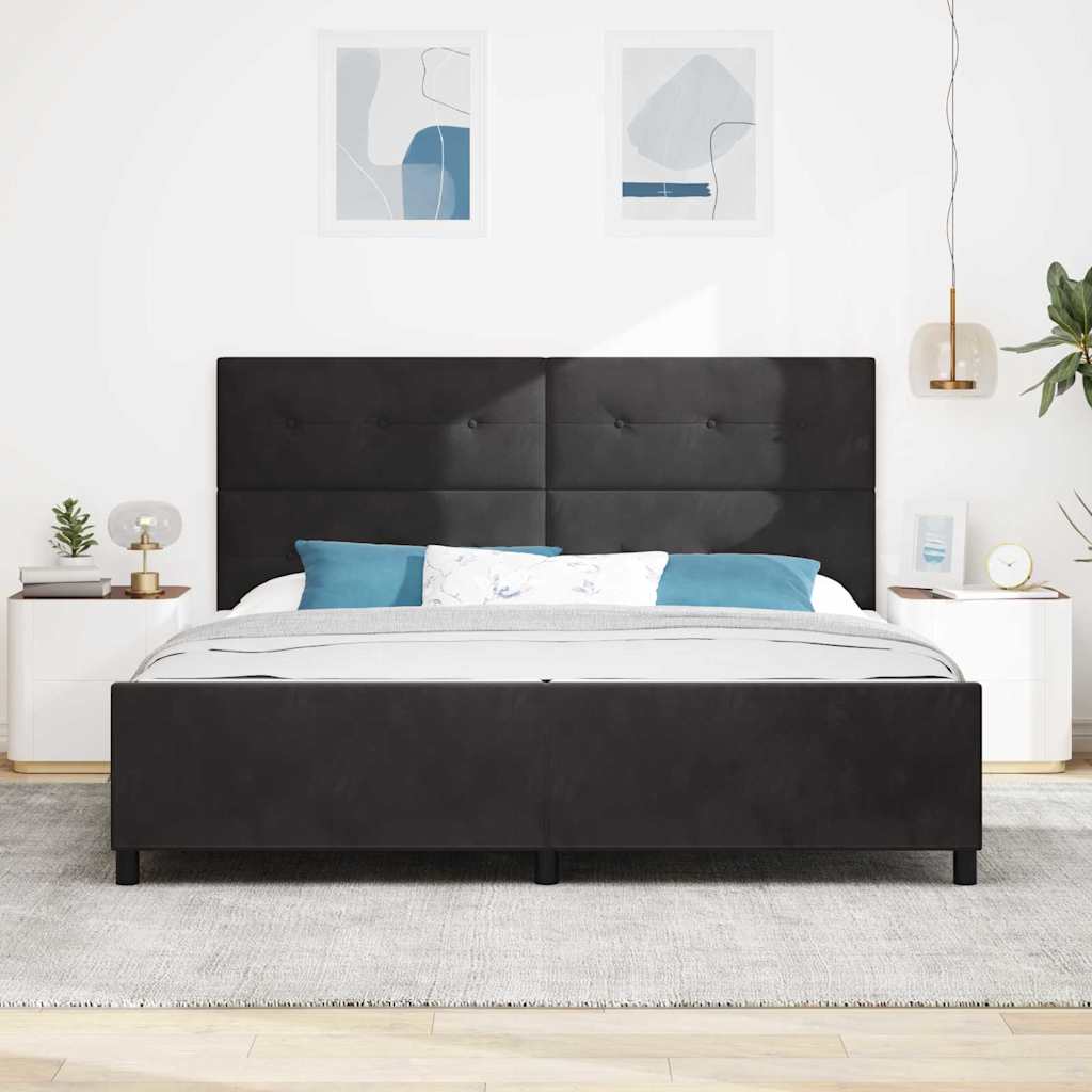 Lit à ressorts avec tête de lit Noir 200 x 200 cm Velours - XIOS