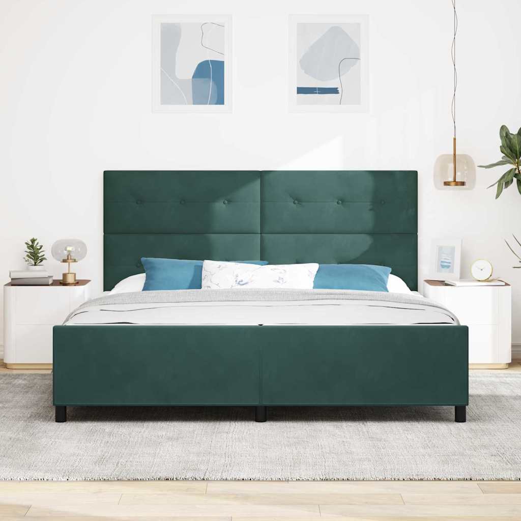 Lit à ressorts avec tête de lit Vert foncé 200 x 200 cm Velours - XIOS
