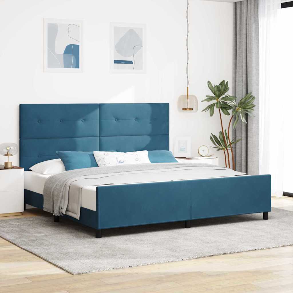 Lit à ressorts avec tête de lit Bleu foncé 200 x 200 cm Velours - XIOS