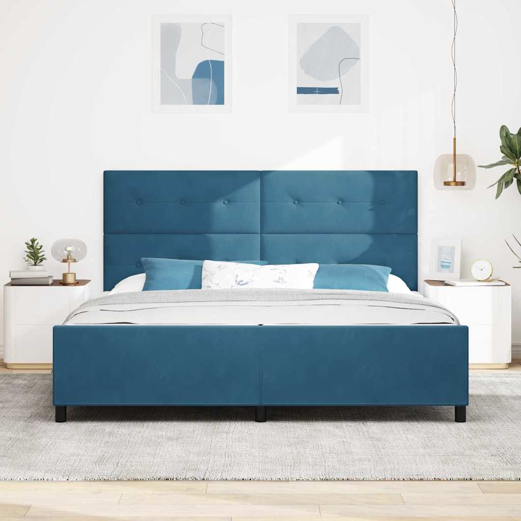 Lit à ressorts avec tête de lit Bleu foncé 200 x 200 cm Velours - XIOS