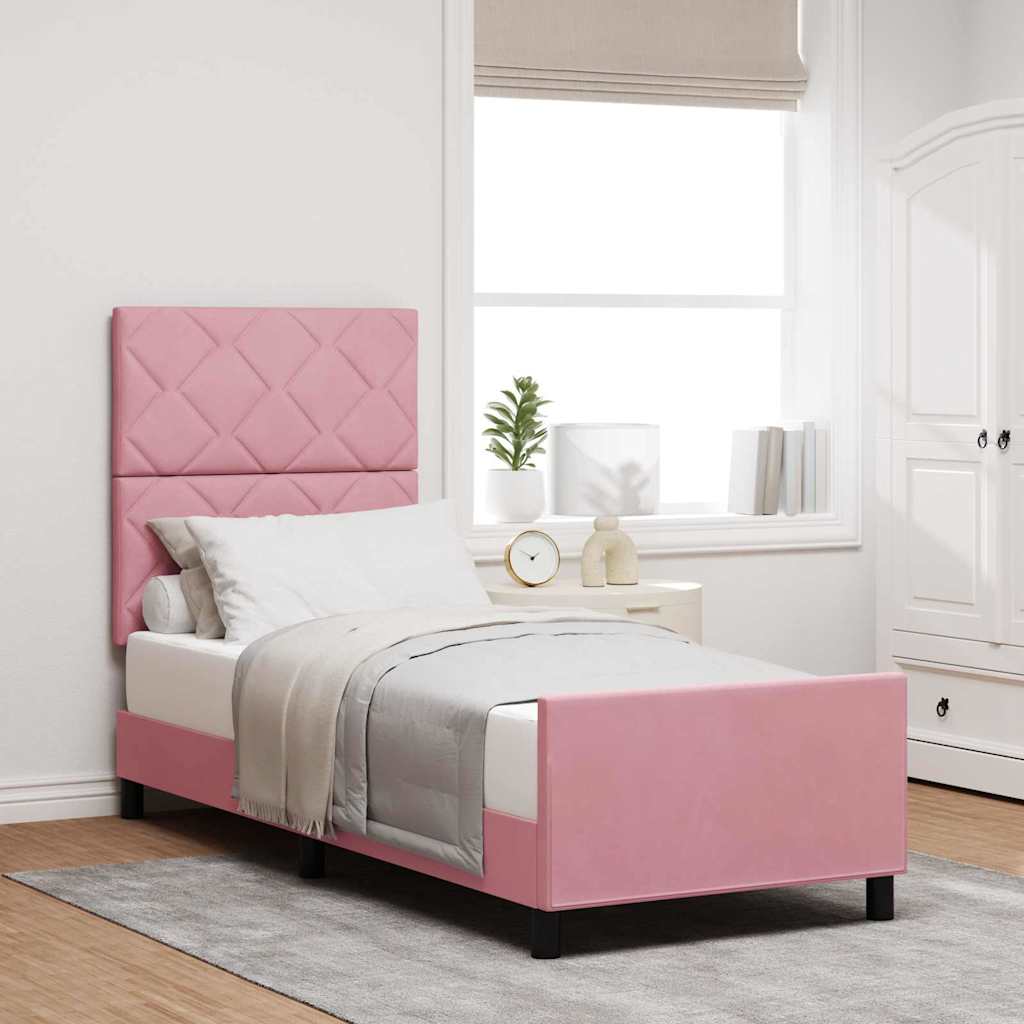 Lit à ressorts avec tête de lit Rose 80 x 200 cm Velours - XIOS