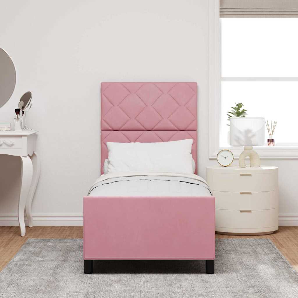 Lit à ressorts avec tête de lit Rose 80 x 200 cm Velours - XIOS