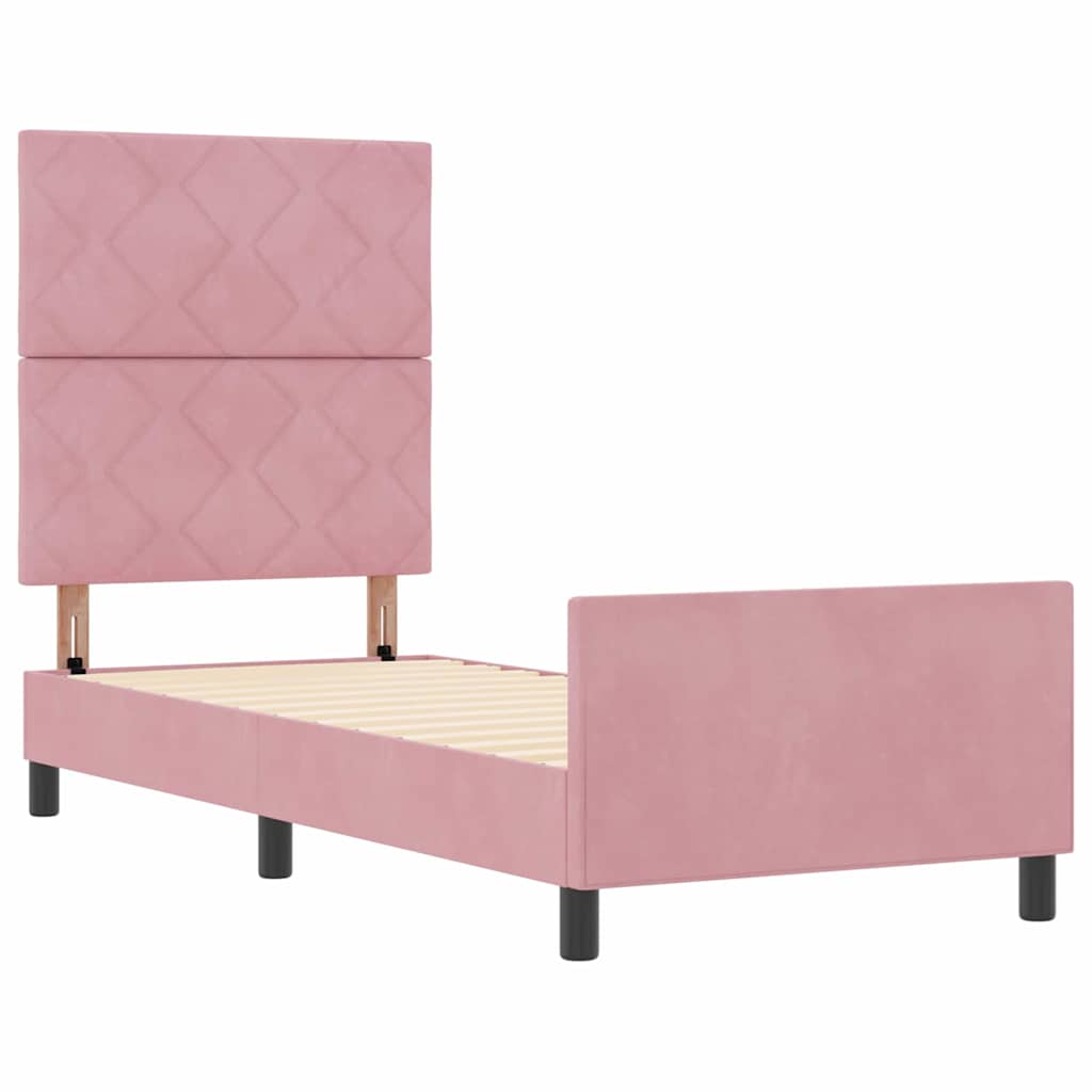 Lit à ressorts avec tête de lit Rose 80 x 200 cm Velours - XIOS