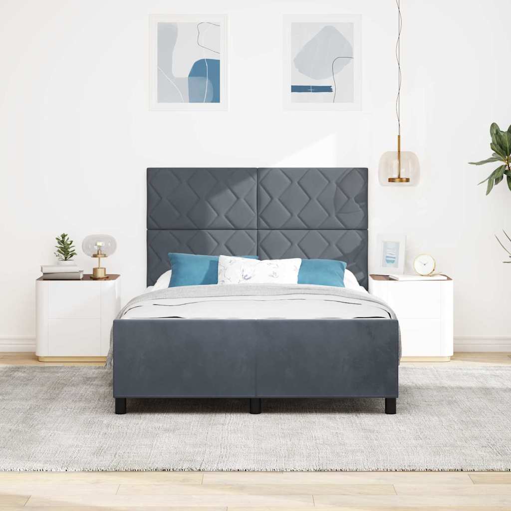 Lit à ressorts avec tête de lit Gris foncé 140 x 190 cm Velours