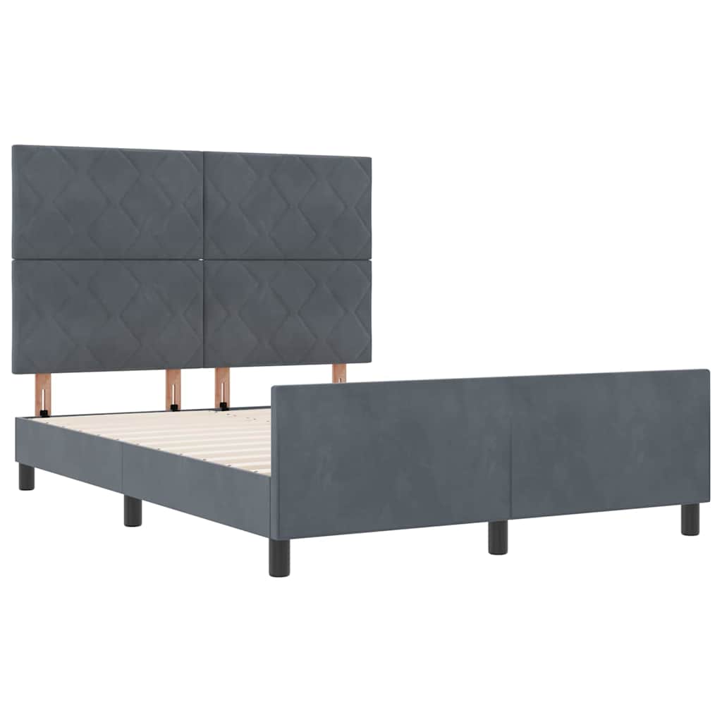 Lit à ressorts avec tête de lit Gris foncé 140 x 190 cm Velours