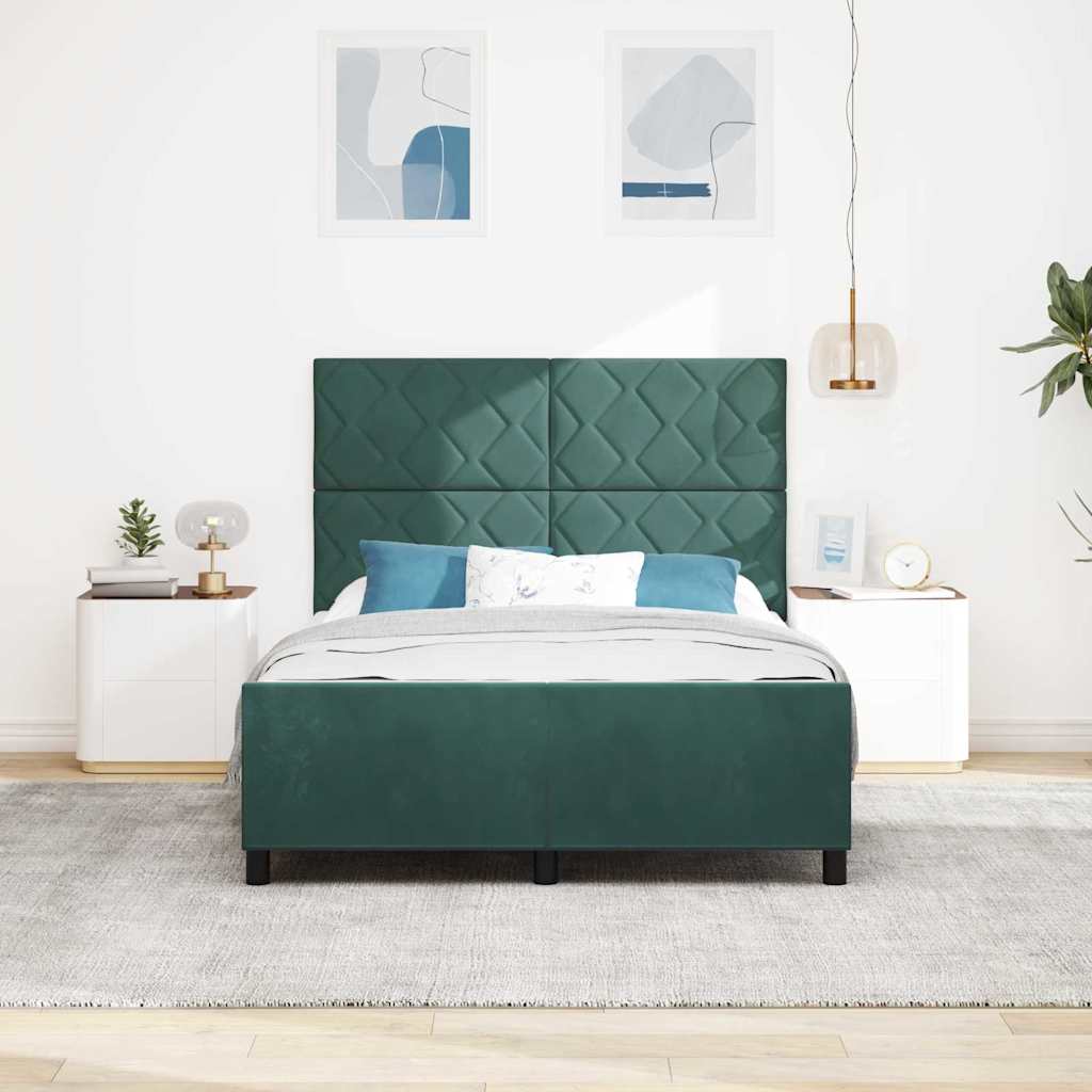 Lit à ressorts avec tête de lit Vert foncé 140 x 190 cm Velours - XIOS