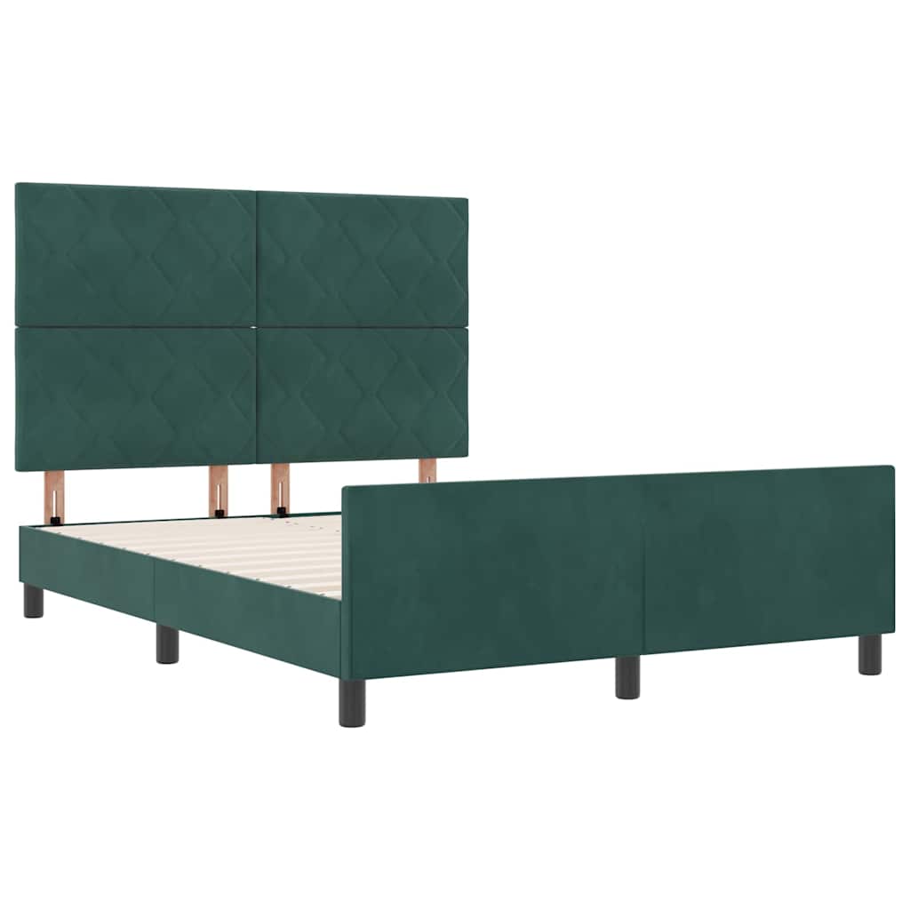 Lit à ressorts avec tête de lit Vert foncé 140 x 200 cm Velours - XIOS