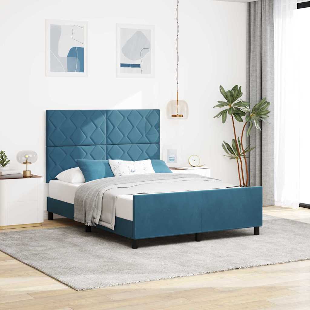 Lit à ressorts avec tête de lit Bleu foncé 160 x 200 cm Velours