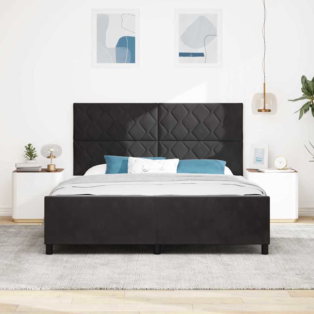 Lit à ressorts avec tête de lit Noir 180 x 200 cm Velours - XIOS