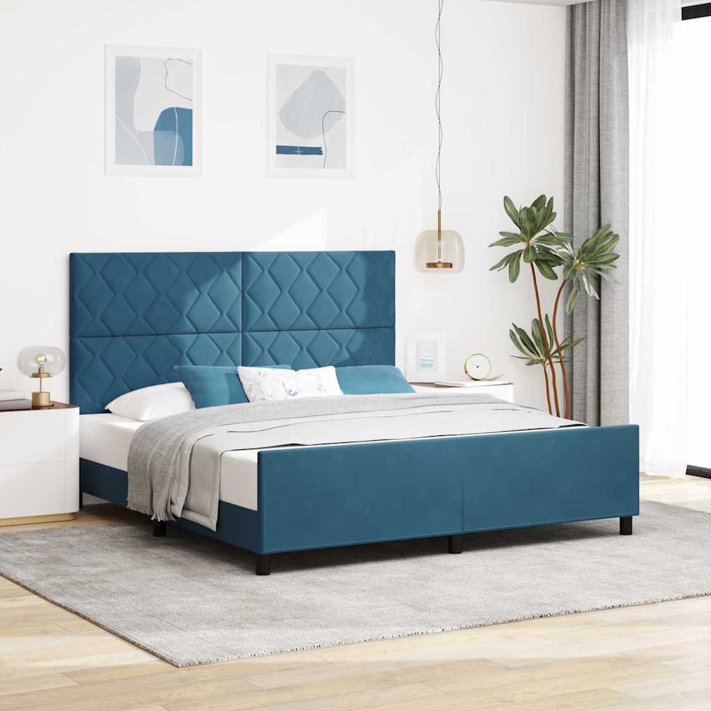 Cadre de lit avec tête de lit Bleu foncé 180 x 200 cm Velours - XIOS