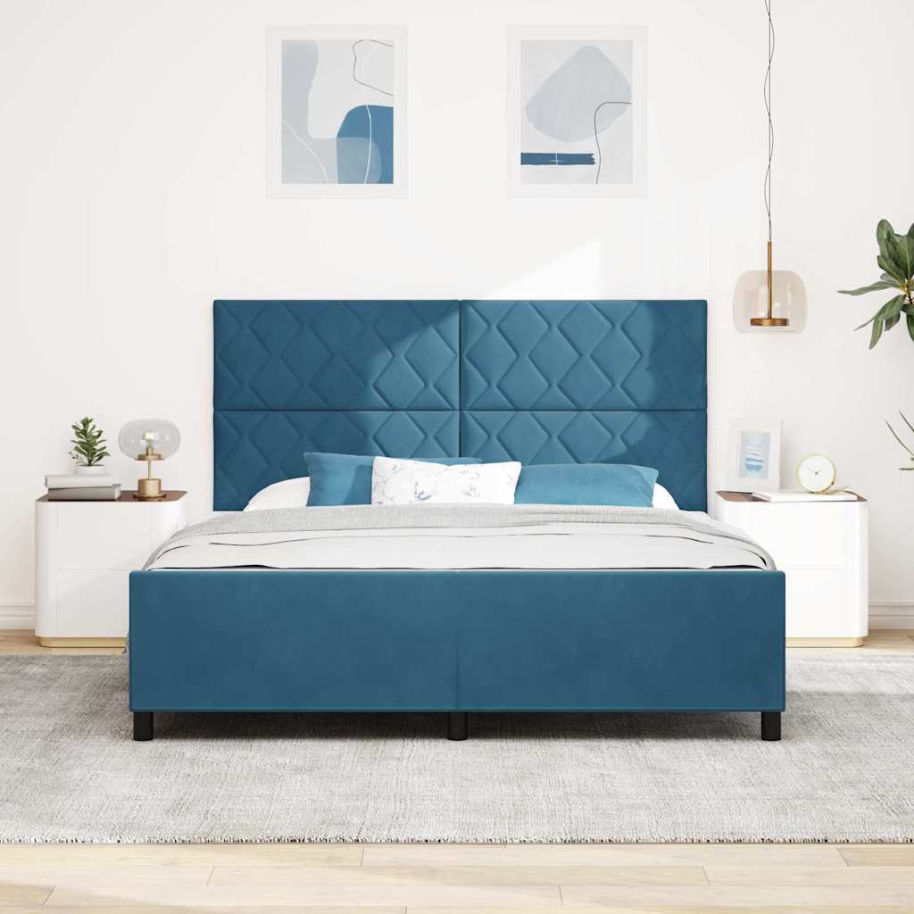 Lit à ressorts avec tête de lit Bleu foncé 180 x 200 cm Velours