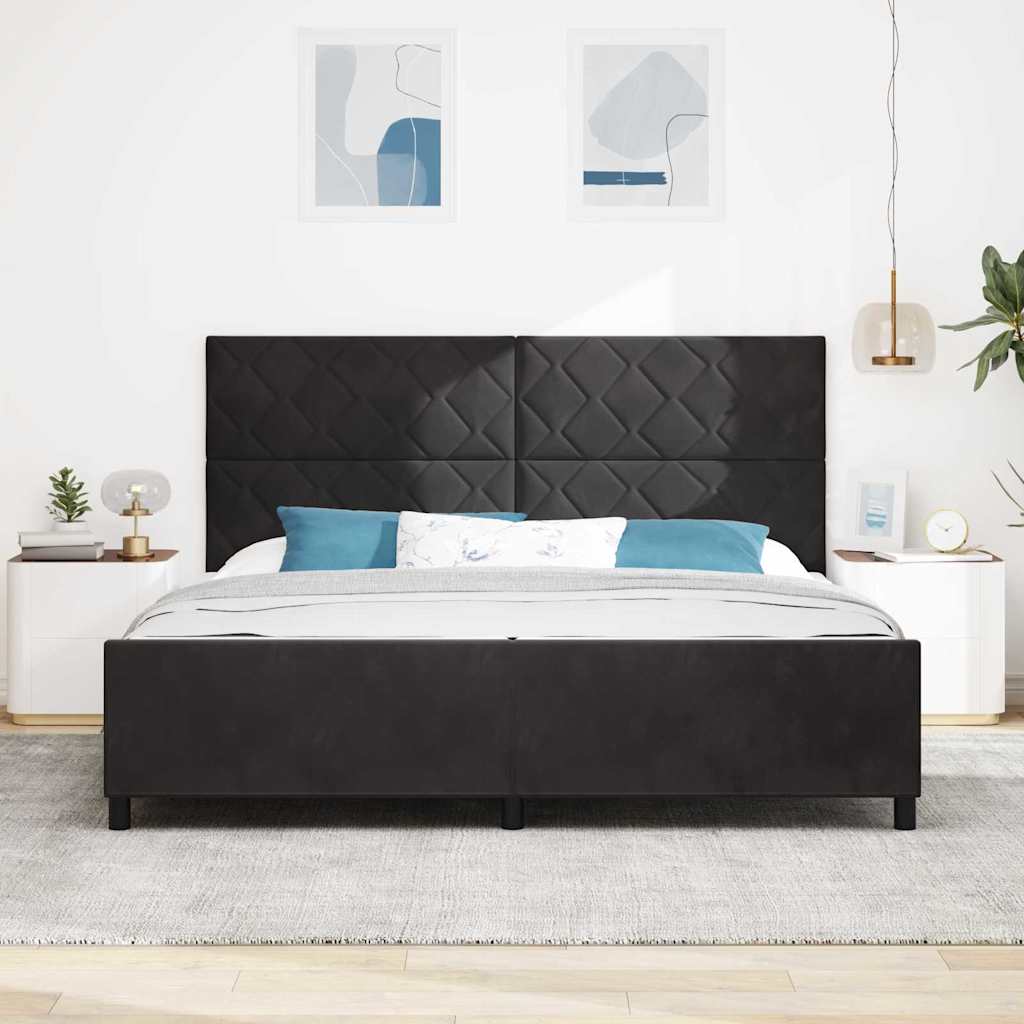 Lit à ressorts avec tête de lit Noir 200 x 200 cm Velours