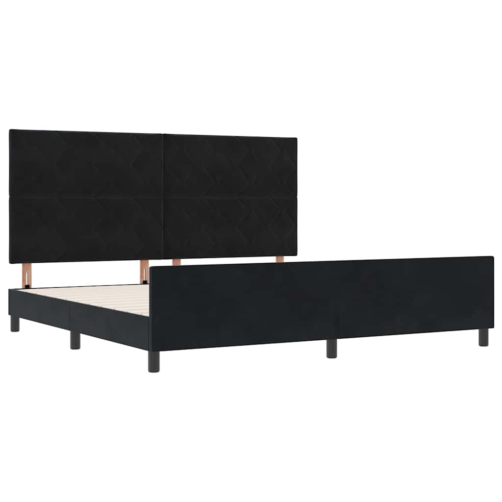 Lit à ressorts avec tête de lit Noir 200 x 200 cm Velours