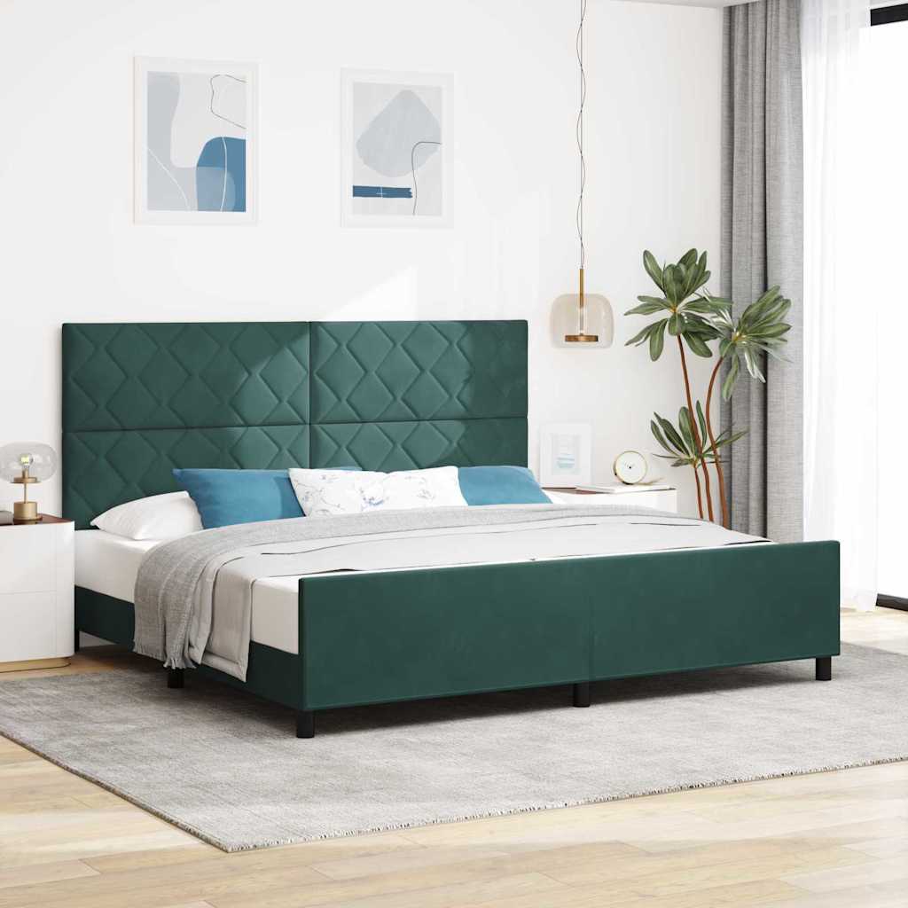 Lit à ressorts avec tête de lit Vert foncé 200 x 200 cm Velours