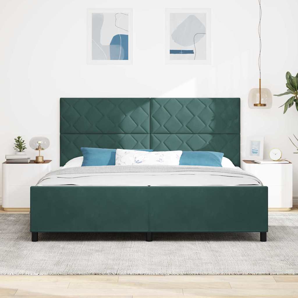 Lit à ressorts avec tête de lit Vert foncé 200 x 200 cm Velours