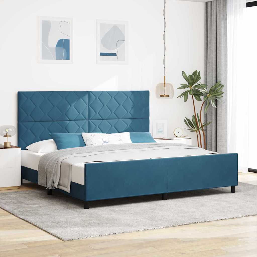 Lit à ressorts avec tête de lit Bleu foncé 200 x 200 cm Velours - XIOS
